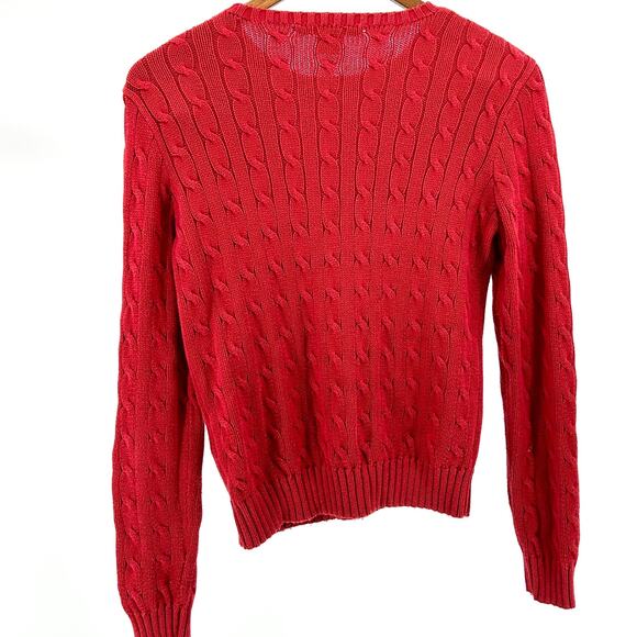 Vintage 90s Ralph Lauren Red Cotton Cable Knit Crewneck Sweater - Picture 4 of 6